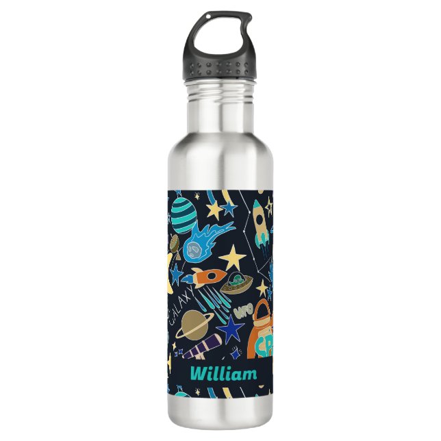 Outer Space Doodle Pattern Personalised Name 710 Ml Water Bottle (Front)