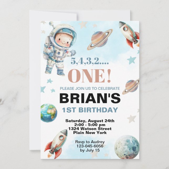 Outer Space First Birthday Invitation (Front)