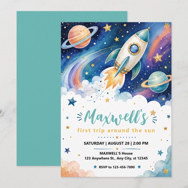 Outer Space First Birthday Invitation (Front/Back)