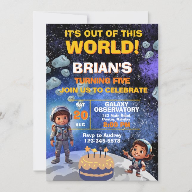 Outer Space First Birthday Invitation (Front)