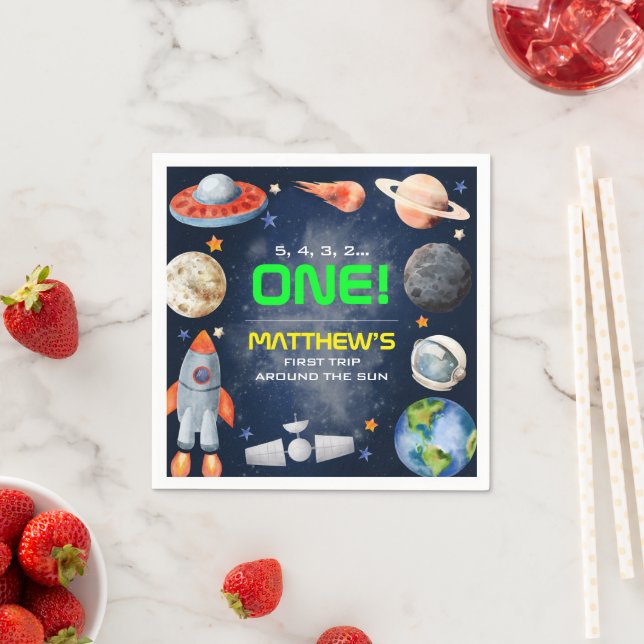 Outer Space First Birthday Napkin (Insitu)