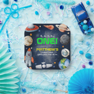 Outer Space First Birthday Paper Plate