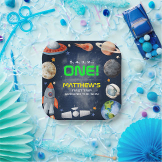 Outer Space First Birthday Paper Plate