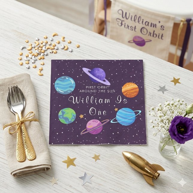 Outer Space First Birthday Party Napkin (Creator Uploaded)