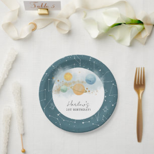 Outer Space First trip around sun Birthday Paper Plate