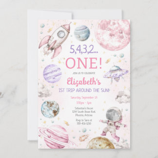 Outer Space First Trip Around The Sun 1st Birthday Invitation