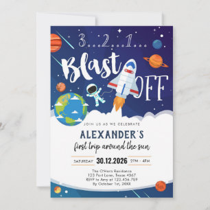 Outer Space First Trip Around the Sun 1st Birthday Invitation