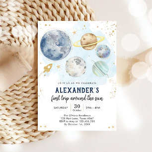 Outer Space First Trip Around the Sun 1st Birthday Invitation