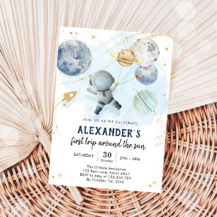 Outer Space First Trip Around the Sun 1st Birthday Invitation