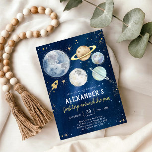 Outer Space First Trip Around the Sun 1st Birthday Invitation