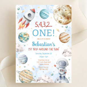 Outer Space First Trip Around The Sun 1st Birthday Invitation