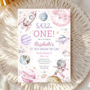 Outer Space First Trip Around The Sun 1st Birthday Invitation