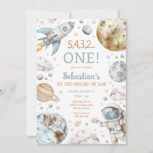 Outer Space First Trip Around The Sun 1st Birthday Invitation