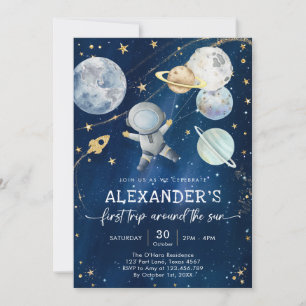 Outer Space First Trip Around the Sun 1st Birthday Invitation