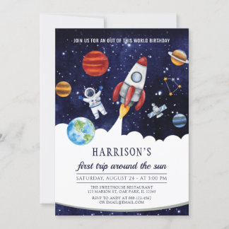 Outer Space First Trip Around The Sun Birthday Invitation