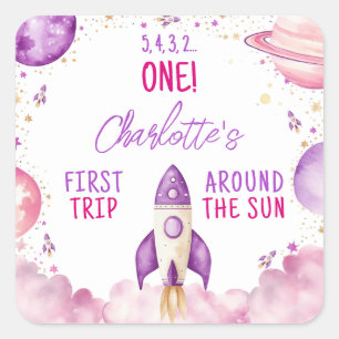 Outer Space First Trip Around The Sun Birthday Square Sticker