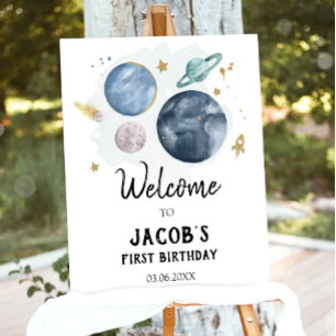 Outer Space Galaxy Astronaut Boy Birthday Welcome  Poster