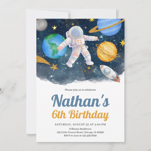Outer Space Galaxy Birthday Invitation (Front)