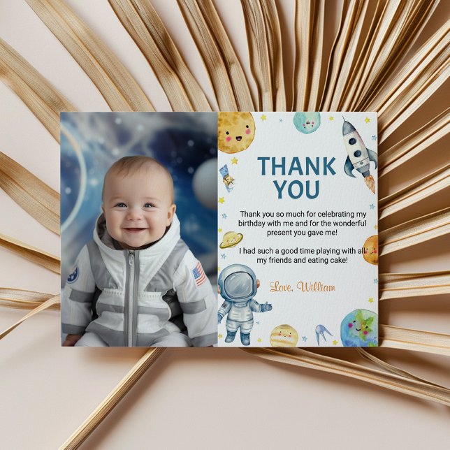 Outer Space Galaxy Birthday Photo Thank You Card (Creator Uploaded)