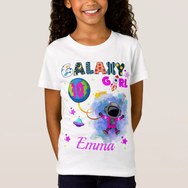 Outer Space Galaxy Girl Birthday Party T-Shirt (Front)