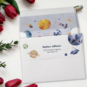 Outer Space Galaxy Planet Birthday Party  Envelope