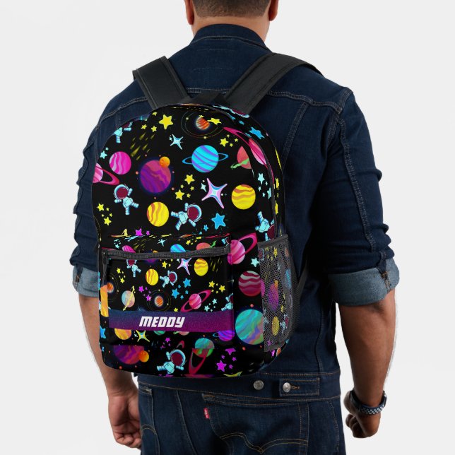outer space galaxy planets colour black printed backpack (Insitu (Model))
