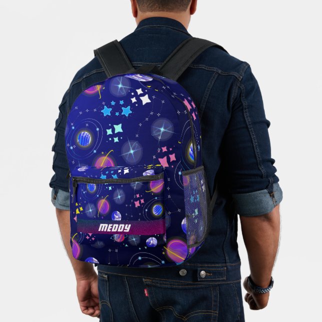 outer space galaxy planets colour blue printed backpack (Insitu (Model))