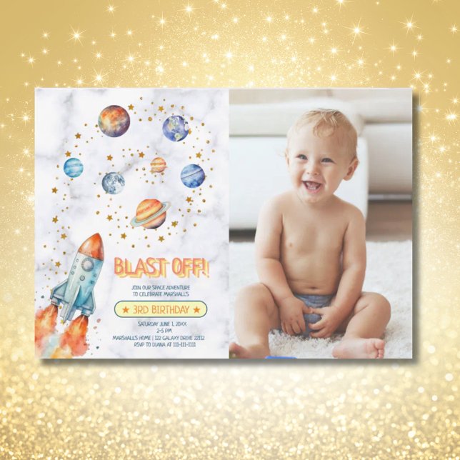 Outer Space Galaxy Planets Photo Birthday Invitation (Outer Space Galaxy Planets Photo Birthday Invitation)