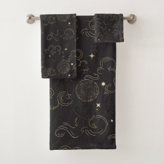 Outer space galaxy planets print bath towel set