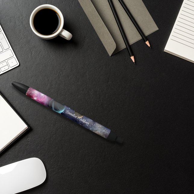 Outer Space Galaxy Solar System Monogrammed Black Ink Pen (Creator Uploaded)