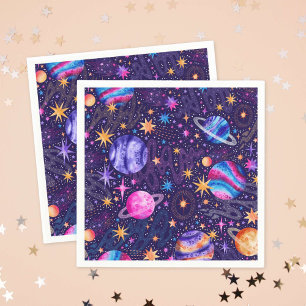Outer space Galaxy with Planets and Shooting Stars Napkin