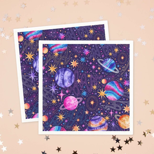 Outer space Galaxy with Planets and Shooting Stars Napkin (Outer space Galaxy with Planets and Shooting Stars Napkins)
