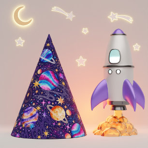 Outer Space Galaxy with Planets Comets and Stars Party Hat