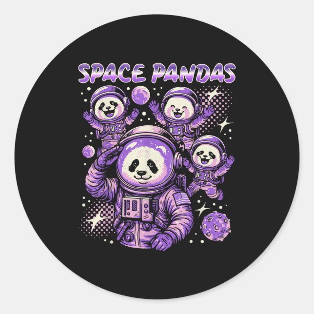 Outer Space Giant Pandas Moon Planets Galaxy Scien Classic Round Sticker (Front)