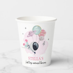 Outer Space Girl 1st Trip Around the Sun Birthday Paper Cups