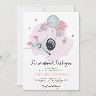 Outer Space Girl Astronaut Baby Shower Invitation