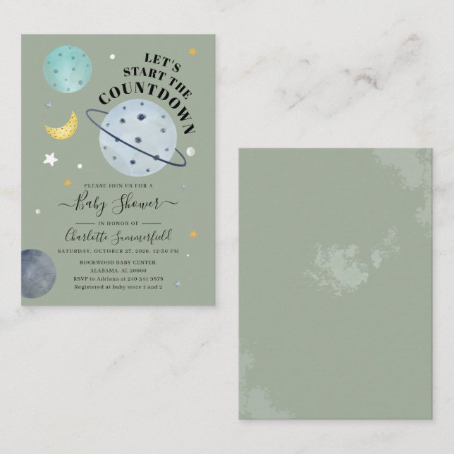 Outer Space Girl Baby Shower Invitation (Front/Back)