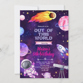 Outer space girl theme invitation