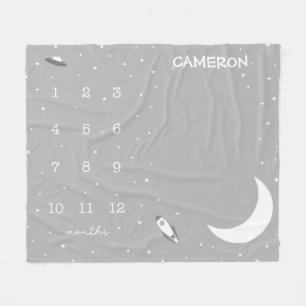 Outer space grey and white Milestone baby Fleece Blanket