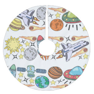 Outer Space: Hand-Drawn Vintage Doodles Brushed Polyester Tree Skirt