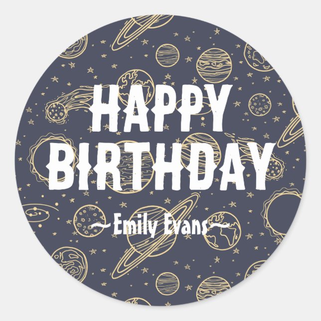 Outer Space Happy Birthday Stickers (Front)