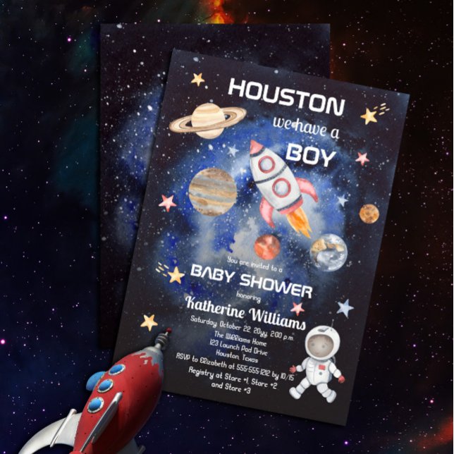 Outer Space Houston We Have a Boy Baby Shower Invitation (Creator Uploaded)