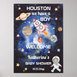 Outer Space Houston We Have a Boy Baby Shower Post Poster