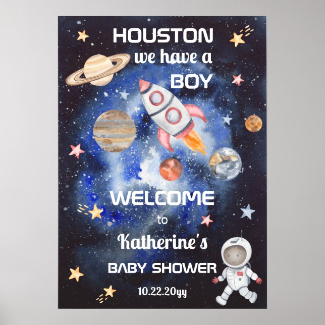 Outer Space Houston We Have a Boy Baby Shower Post Poster (Front)