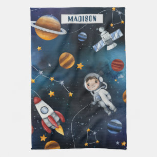 Outer Space Illustration and Space Man Tea Towel