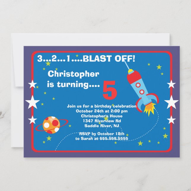 Outer Space Kids Birthday Party Invitation (Front)