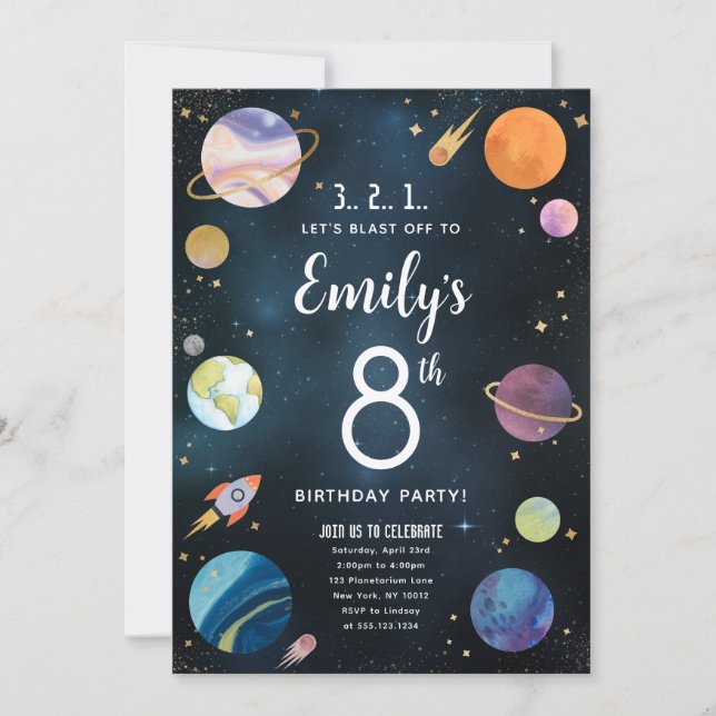 Outer Space Kids Birthday Party Invitation (Front)