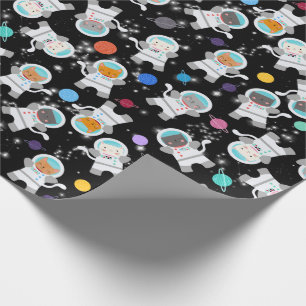 Outer Space Kittens Cat Astronaut Cute Pattern Wrapping Paper