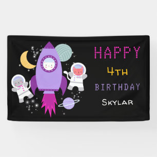 Outer Space Kittens Cat Astronaut Kids Birthday Banner