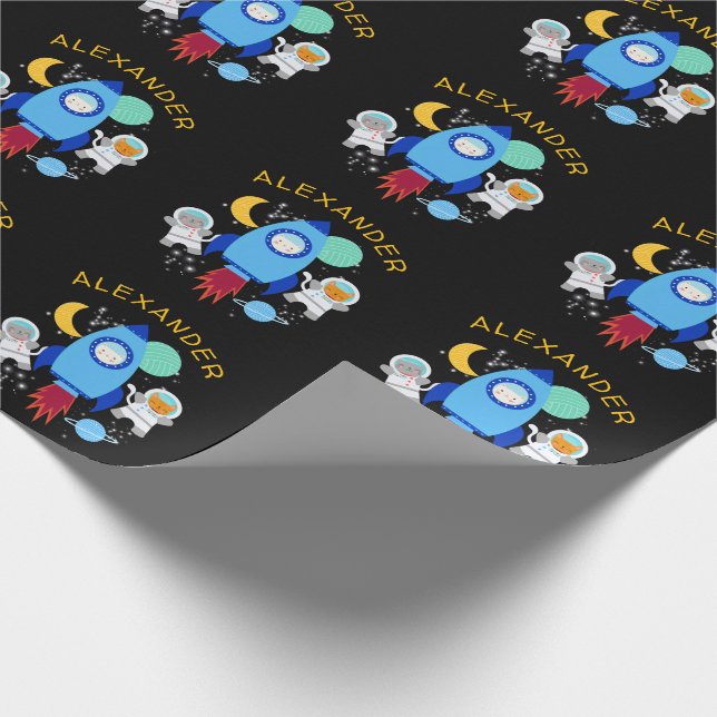 Outer Space Kittens Cat Astronaut Kids Birthday Wrapping Paper (Corner)